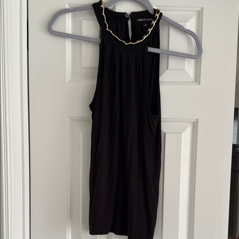 Cable & Gauge Black Sleeveless Top with Gold Chain Detail